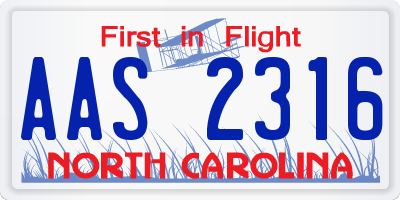 NC license plate AAS2316