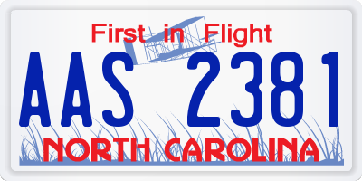 NC license plate AAS2381