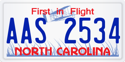 NC license plate AAS2534