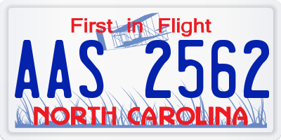 NC license plate AAS2562