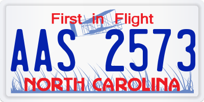 NC license plate AAS2573