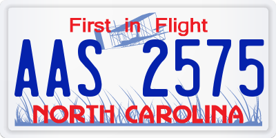 NC license plate AAS2575