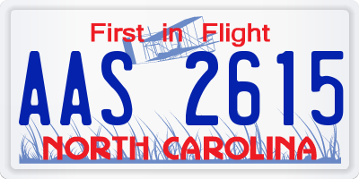 NC license plate AAS2615