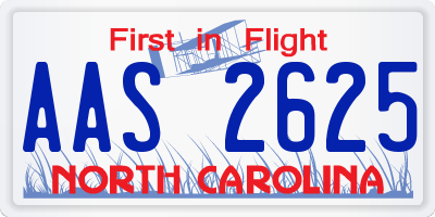 NC license plate AAS2625