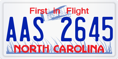 NC license plate AAS2645
