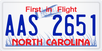 NC license plate AAS2651
