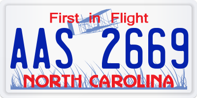 NC license plate AAS2669