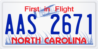 NC license plate AAS2671