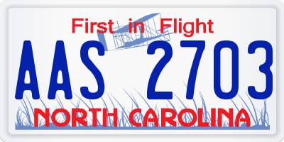 NC license plate AAS2703