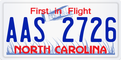 NC license plate AAS2726