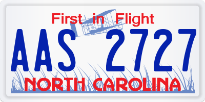 NC license plate AAS2727
