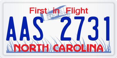 NC license plate AAS2731