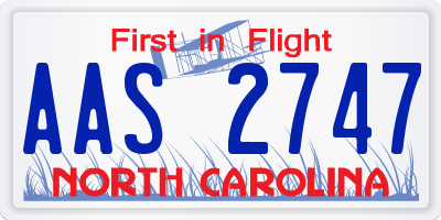 NC license plate AAS2747