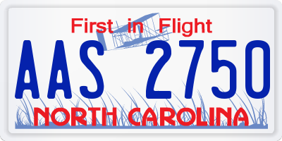 NC license plate AAS2750