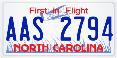 NC license plate AAS2794