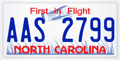 NC license plate AAS2799