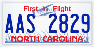 NC license plate AAS2829