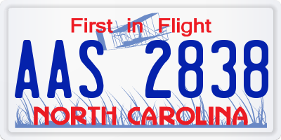 NC license plate AAS2838