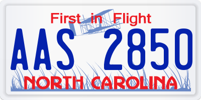 NC license plate AAS2850