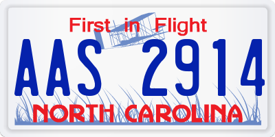 NC license plate AAS2914