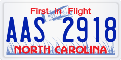 NC license plate AAS2918