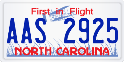 NC license plate AAS2925