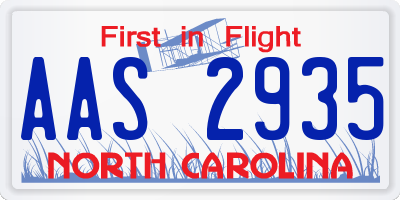 NC license plate AAS2935