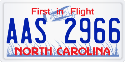 NC license plate AAS2966