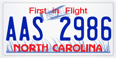 NC license plate AAS2986