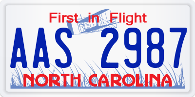 NC license plate AAS2987