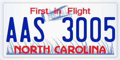 NC license plate AAS3005
