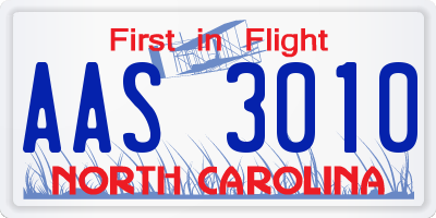 NC license plate AAS3010