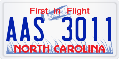 NC license plate AAS3011