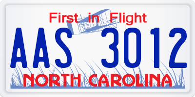 NC license plate AAS3012
