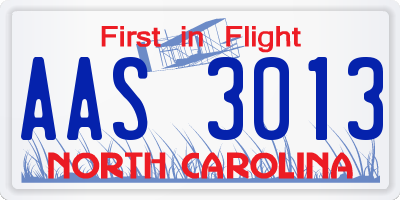 NC license plate AAS3013