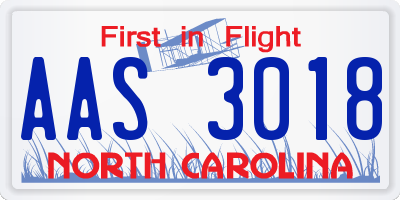 NC license plate AAS3018