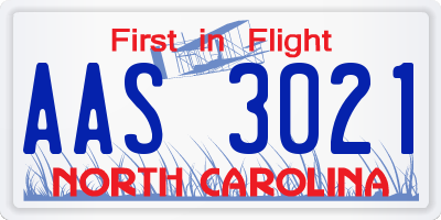 NC license plate AAS3021