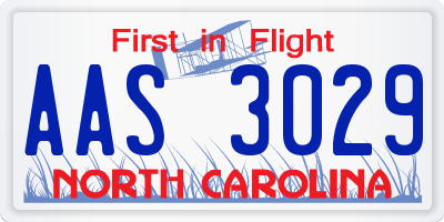 NC license plate AAS3029