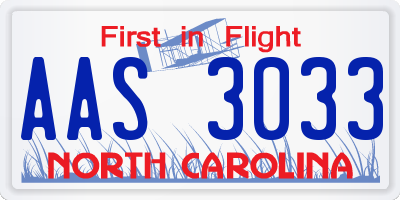 NC license plate AAS3033