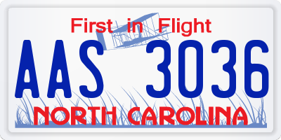 NC license plate AAS3036