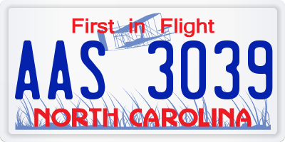 NC license plate AAS3039