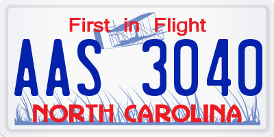NC license plate AAS3040