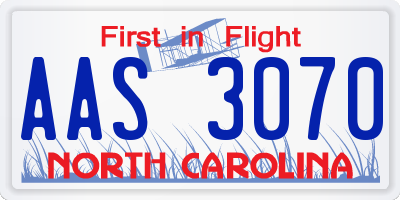 NC license plate AAS3070