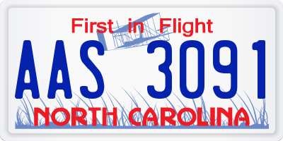NC license plate AAS3091