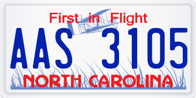 NC license plate AAS3105