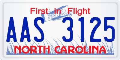 NC license plate AAS3125