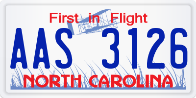 NC license plate AAS3126