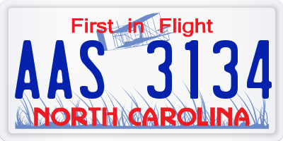 NC license plate AAS3134