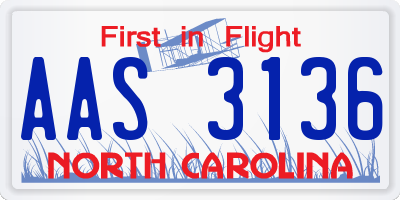 NC license plate AAS3136