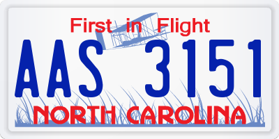 NC license plate AAS3151